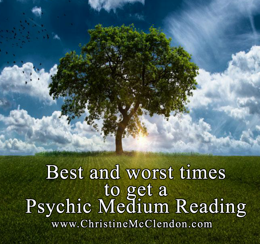 Picture of sunlight through a tree with words best and worst times for a Psychic Medium reading